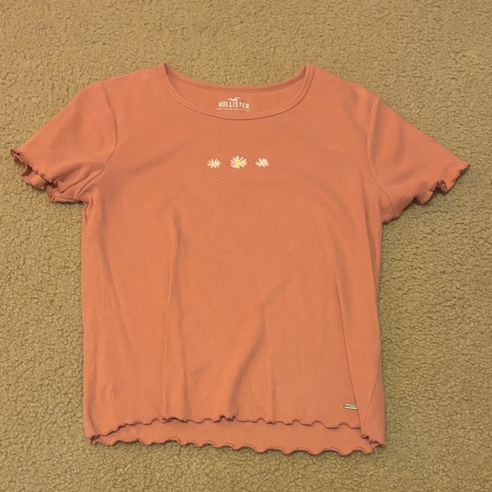 Hollister Coral Ruffle Edge Tee